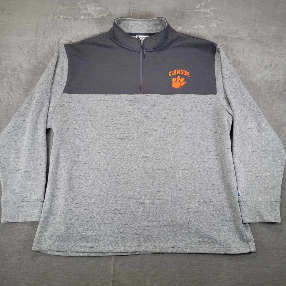 Champion Clemson Tigers 2XL Pullover Sweatshirt‎ Mens Quarter Zip NCAA Gray